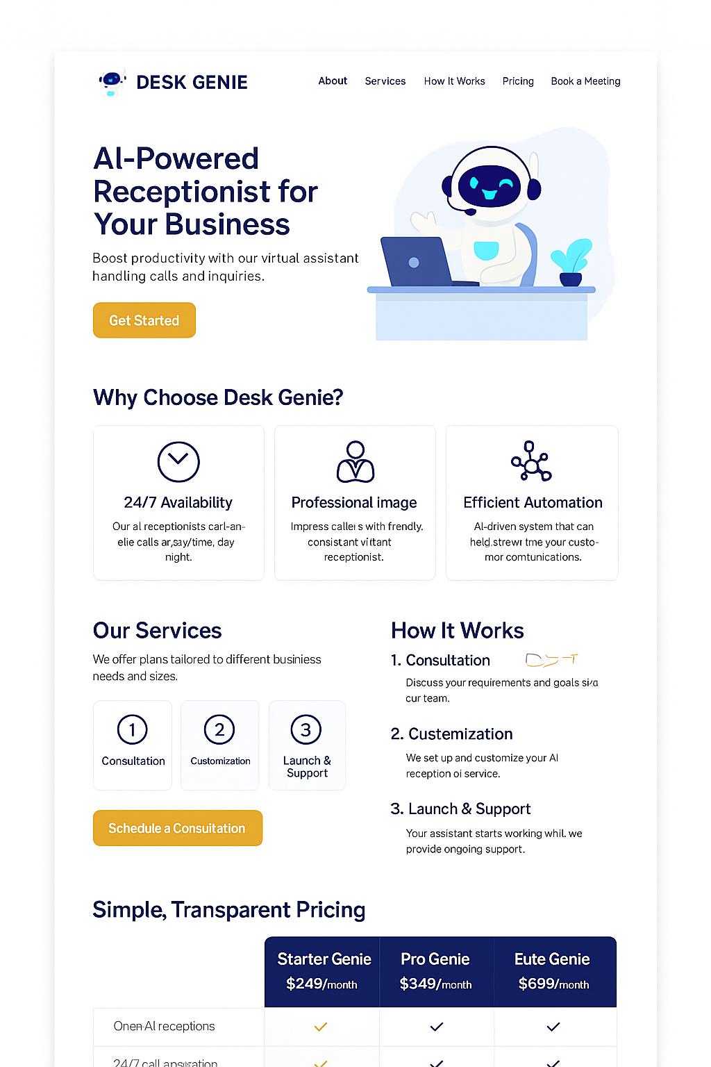 Illustration of an AI receptionist assisting customers